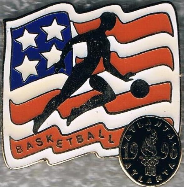 Nice Dated 1996 Atlanta Flag Style Olympic Games Mark Basketball Sports Pin