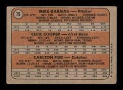 1972 Topps #79 Mike Garman/Cecil Cooper/Carlton Fisk Red Sox Rookies VG X3299119