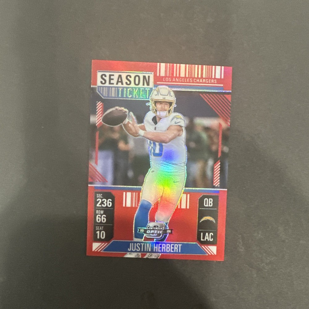 2024 Panini Contenders Optic Season Ticket Justin Herbert #31 Red Prizm /199 O1