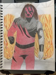 Kane WWF/WWE Wrestling Graphite/colored Pencil Sketch Drawing 9 X 12 inches.
