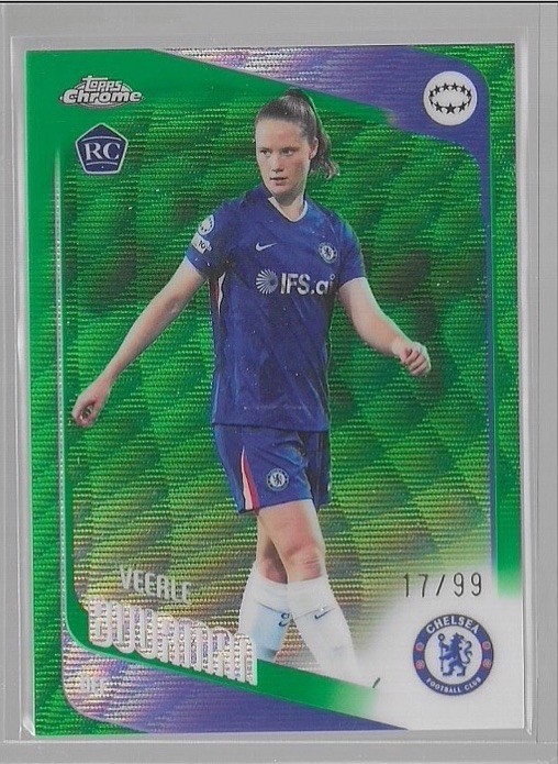 2025-26 Topps Chrome Women’s UWCL Veerle Buurman Green Wave /99 Chelsea