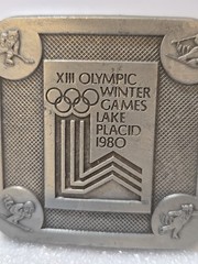 Vintage Lake Placid 1980 Winter Olympics 2.5” Belt Buckle