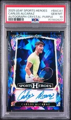 2025 Leaf Sports Heroes Carlos Alcaraz Auto Crystal Purple /12 PSA 10 Gem Mint