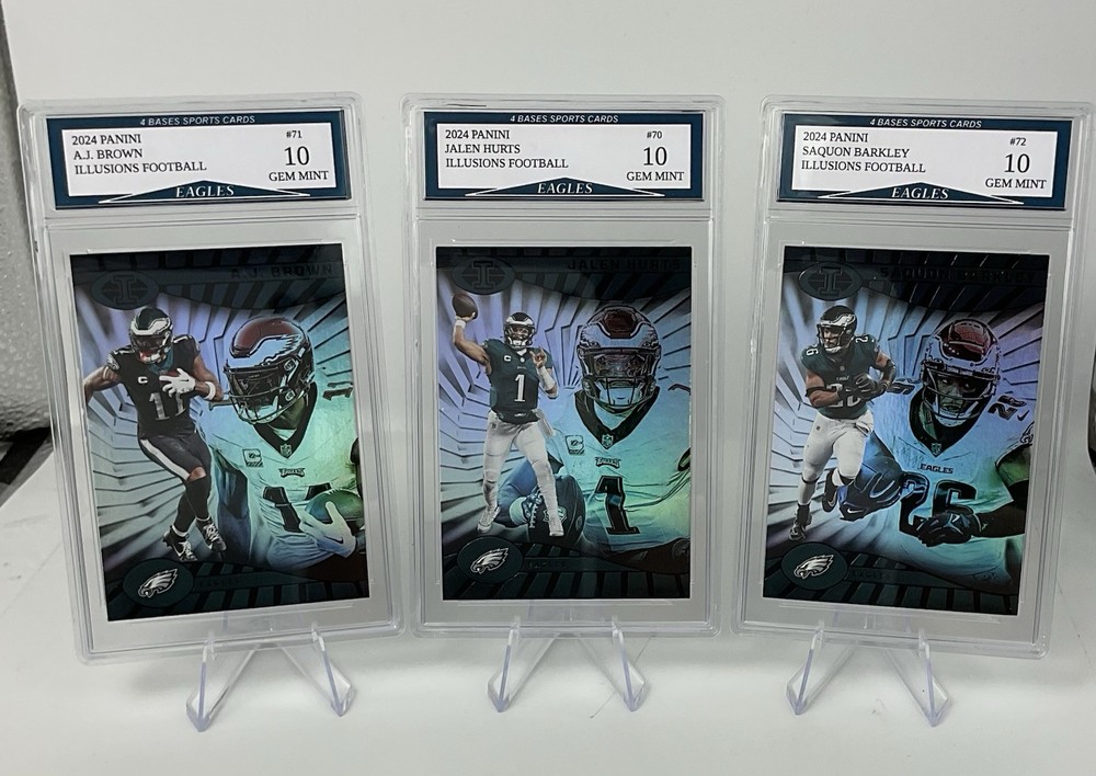 2024 Panini Illusions Saquon Barkley Jalen Hurts AJ Brown Eagles 3 Card Team Set