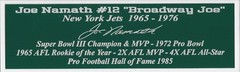 Joe Namath Autograph Nameplate New York Jets Autograph Helmet Jersey