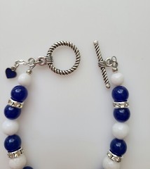Indianapolis Colts Bracelet Football Blue and White Jade Rhinestone Silver