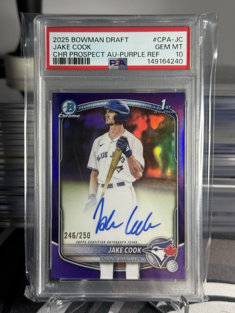 Bowman 2025 Draft Jake Cook Chrome Prospect Auto Purple Refr /250 PSA 10