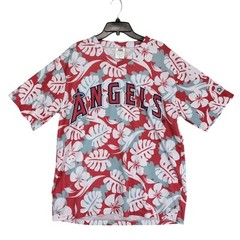 Kloanz Los Angeles Angels Mens XL Red Floral Hawaiian Short Sleeve V-Neck Jersey