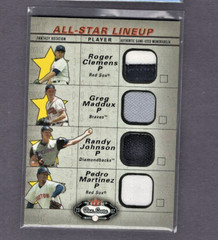 2002 FLEER FLEER BOX SCORE QUAD JERSEY PATCH GREG MADDUX/PEDRO/CLEMENS/RJ SSP
