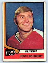 1974-75 Topps #144 Ross Lonsberry Creases Marks Philadelphia Flyers