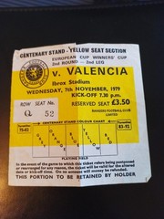 Rangers v Valencia 1979/80 European Cup Winners Cup 7th November 1979 Ticket (1)