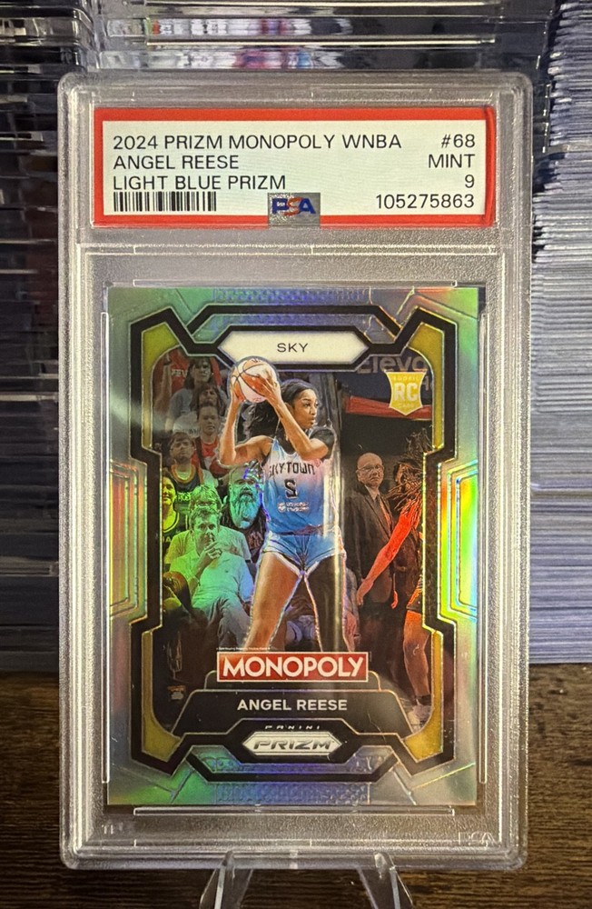 2024 Panini Prizm Monopoly WNBA – Angel Reese #68 Light Blue /199 (RC) Sky PSA 9