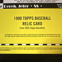 Topps 2025 Series 1 Derek Jeter New York Yankees Relic #T90R-DJ Insert
