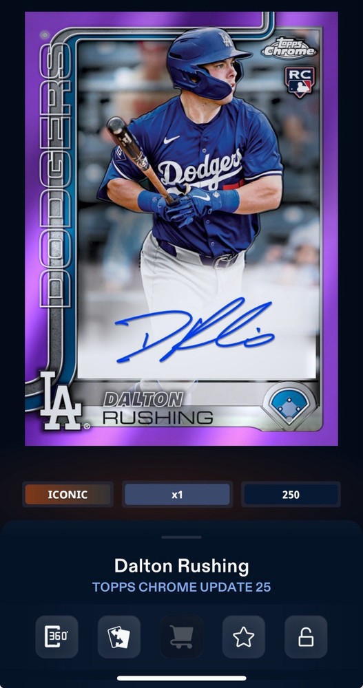 DIGITAL TOPPS BUNT Dalton Rushing RC ICONIC PURPLE SIGNATURE /250 Read