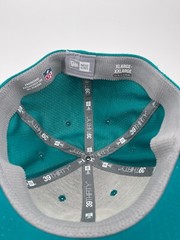 MIAMI DOLPHINS THROWBACK LOGO AQUA ELASTIC FITTED HAT DARK ORANGE POLKA DOTS