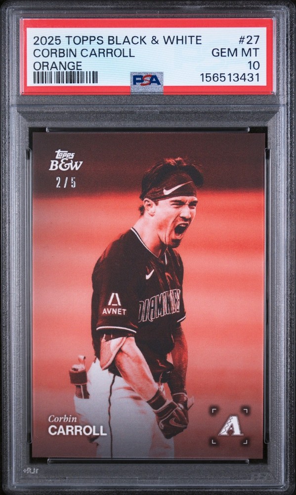 2025 Topps Black and White Corbin Carroll Orange /5 Diamondbacks PSA 10