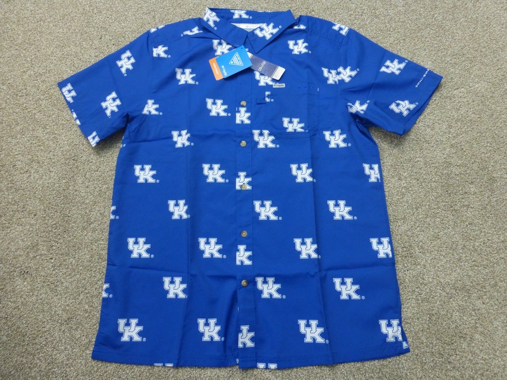 Kentucky Wildcats Columbia PFG Super Slack Tide Omni-Shade Button Shirt Mens L