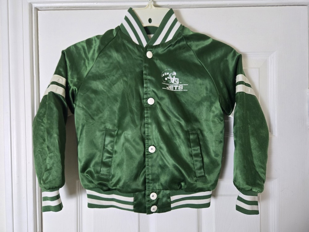 Vintage 80s Chalk Line New York Jets Satin Jacket Youth Size Small (6/7) Green