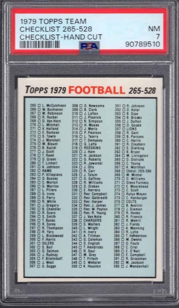 1979 Topps #nn NFL FOOTBALL CHECKLIST 265-528 Hand Cut PSA 7 NM RARE POP 1