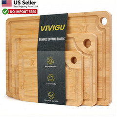 VIVIGU Bamboo Cutting Board Set 3 Piece Juice Groove Wood FROM USA