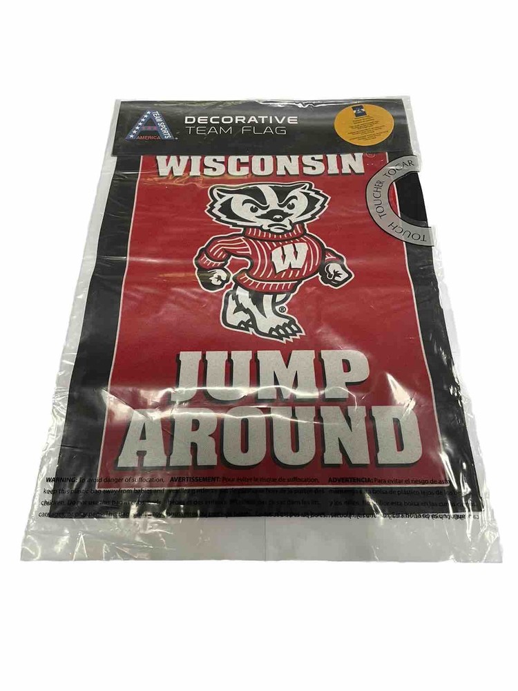 Wisconsin Badgers Jump Around Mascot 13 X 18 Garden Flag