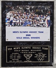 1960, 1980, 2026 US MENS HOCKEY TEAM OLYMPIC CHAMPIONS 12X15 PLAQUE Jack Hughes
