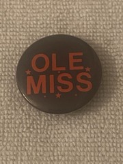 Vintage Ole Miss Rebels Small Navy Red Pin Back Button 1.5”x1.5”