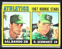 1967 Topps #33 Athletics 1967 Rookie Stars (Sal Bando / Randy Schwartz)