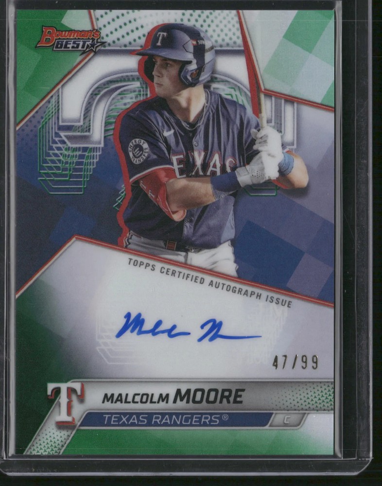 Malcolm Moore 2025 Bowmans Best #B25-MM Green Refractor /99 AUTO Rangers