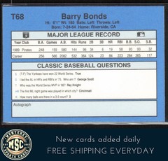 Barry Bonds 1990 Classic Yellow #T68 Pittsburgh Pirates