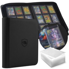 360-Card Toploader Binder with 100 Toploaders, 9-Pocket PU Cover, Ringless Desig