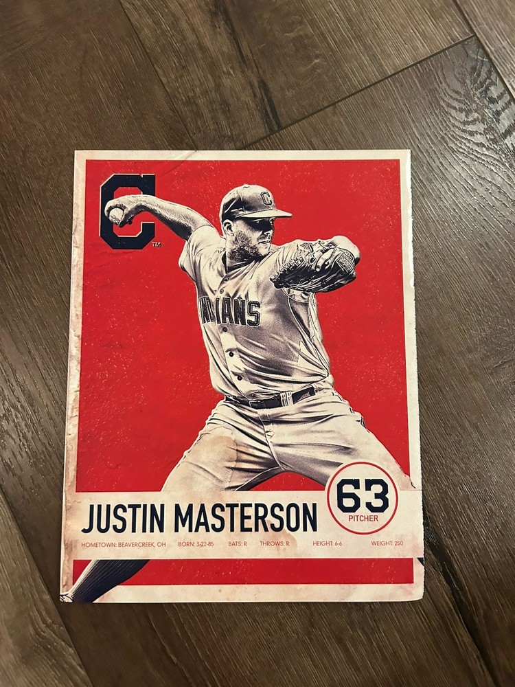 Photo 8 x 11 Photo Pinup CLEVELAND INDIANS JUSTIN MASTERSON Double Sided KLUBER