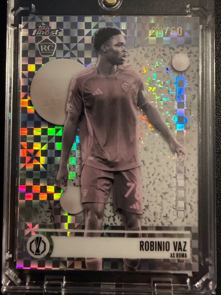 2025-26 White Checker /60 Topps Finest UEFA Club #95 Robinio Vaz – AS Roma RC