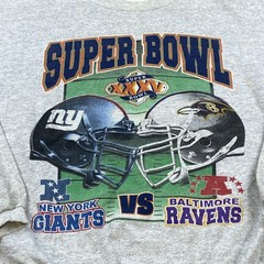 VTG Baltimore Ravens Super Bowl Sweatshirt XL Gray Blue Script Graphic Mens 2001