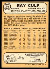 1968 Topps Ray Culp – Boston Red Sox #272