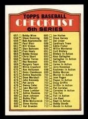 1972 Topps Baseball #604 6th Series Checklist (657-787) NM/MT *d33