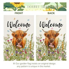 Dacawin Welcome Spring Highland Cow 12×18 inches, welcome cow garden flag