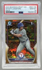 Wyatt Langford 2023 Bowman Chrome Sapphire #BDC-106 Gold 1st RC 27/50 PSA 10