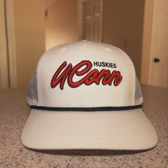 UConn Huskies Script Rope Hat Cap White Mesh Trucker Snapback NCAA Vintage Style