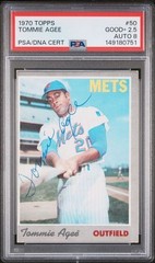TOMMIE AGEE SIGNED 1970 TOPPS NEW YORK METS CARD #50 PSA GRADE 2.5 AUTO GRADE 8