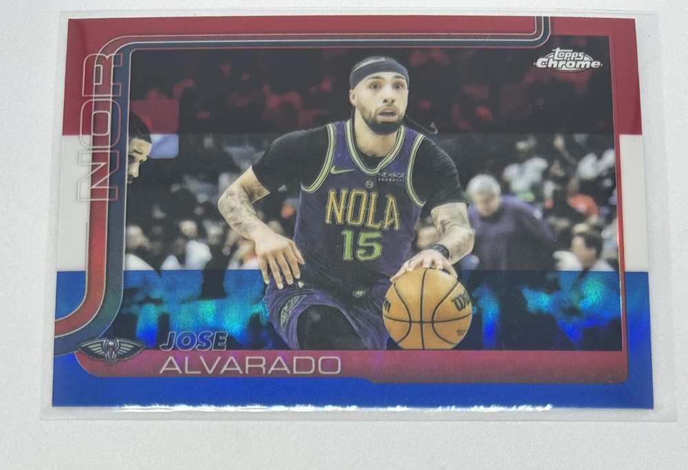 Jose Alvarado 2025-26 Topps Chrome #144 Red White & Blue Refractor Pelicans