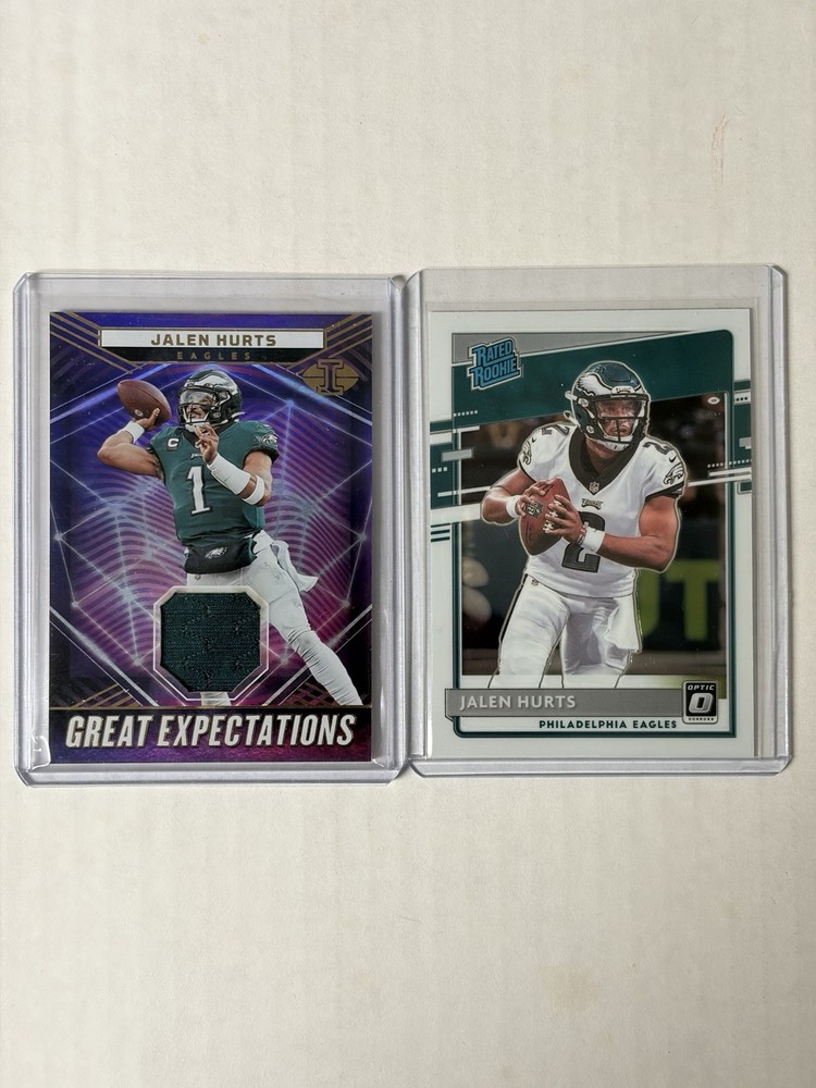2 Card Jalen Hurts Lot – Optic Rated Rookie & 2023 Patch