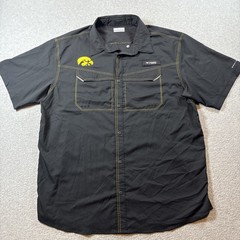 Columbia PFG Iowa Hawkeyes Embroidery Black Short Sleeve Button Up Sz XL