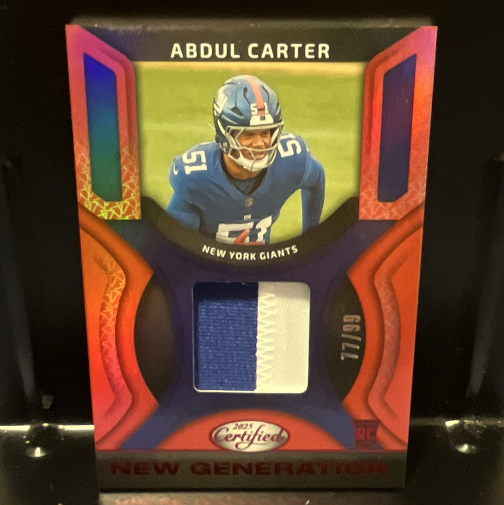 Panini 2025 Certified Abdul Carter Giants New Gen Jerseys Mirror Red /99 NGJ-ACR