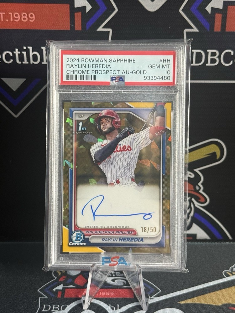 2024 Bowman Chrome Raylin Heredia 1st Gold Sapphire Auto 18/50 PSA 10