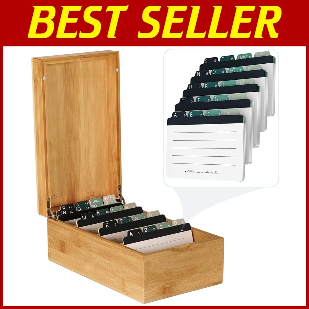 Bamboo Index Card Holder with A-Z Dividers