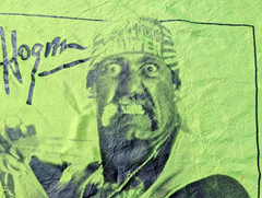 Hulk Hogan WWE Tapestry 1990 Titan Sports Wrestling Tapestry Neon Green 39&Prime;x45 « 