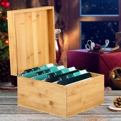 Stylish 5×8 Bamboo Card Holder for Desk – Holds 600 Cards, Polished Finish