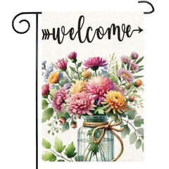 Spring Summer Floral Welcome Garden Flag Double 12×18 inches, Colorful vase