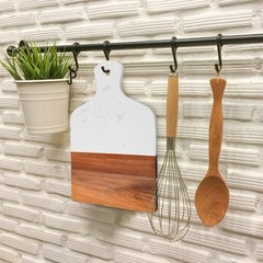 Coloch Marble and Acacia Wood Cutting Board, Charcuterie 13&Prime;L x 8.5&Prime;W, White